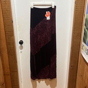 Cider Burgundy and Black Velvet Panel Maxi Skirt